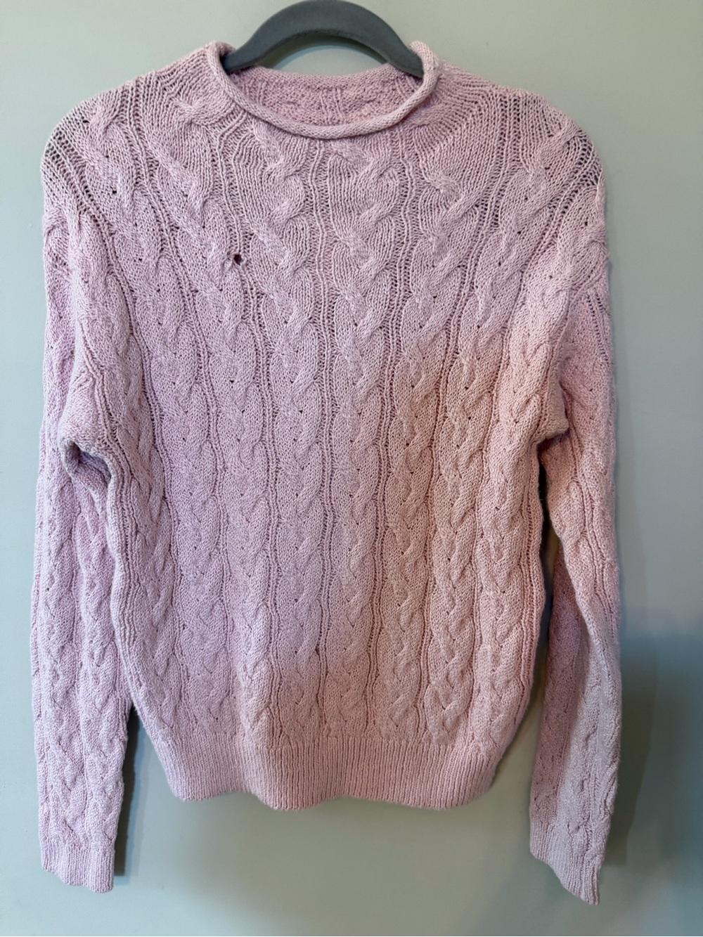 J. Crew Lavender Cable-Knit Crewneck Sweater - small pinhole